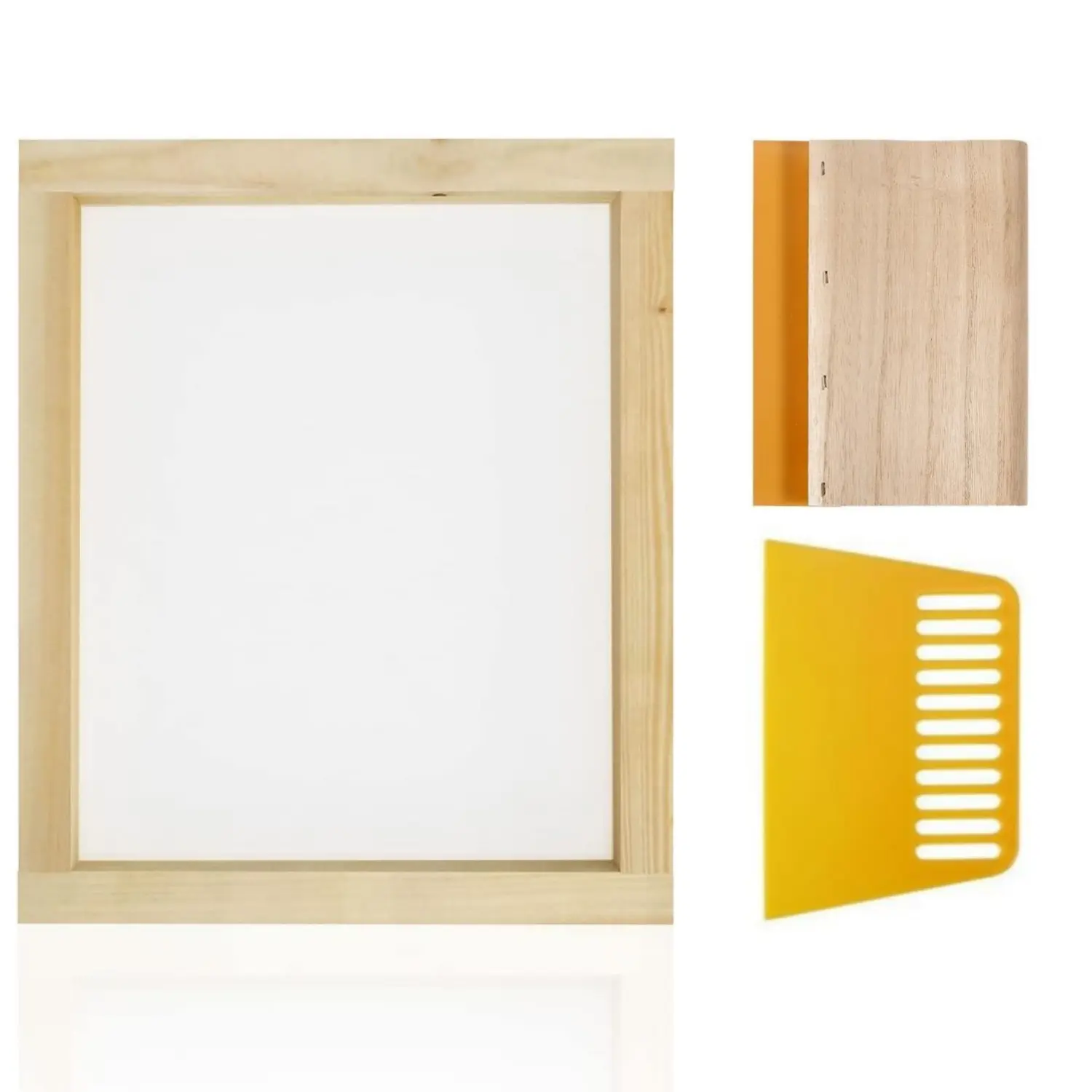 8 x 10 Inch Wood Silk Screen Printing Frame with 110 White Mesh and 1 Wooden Screen Printing Squeegee & 1 Plastic Scraper for Screen Printing