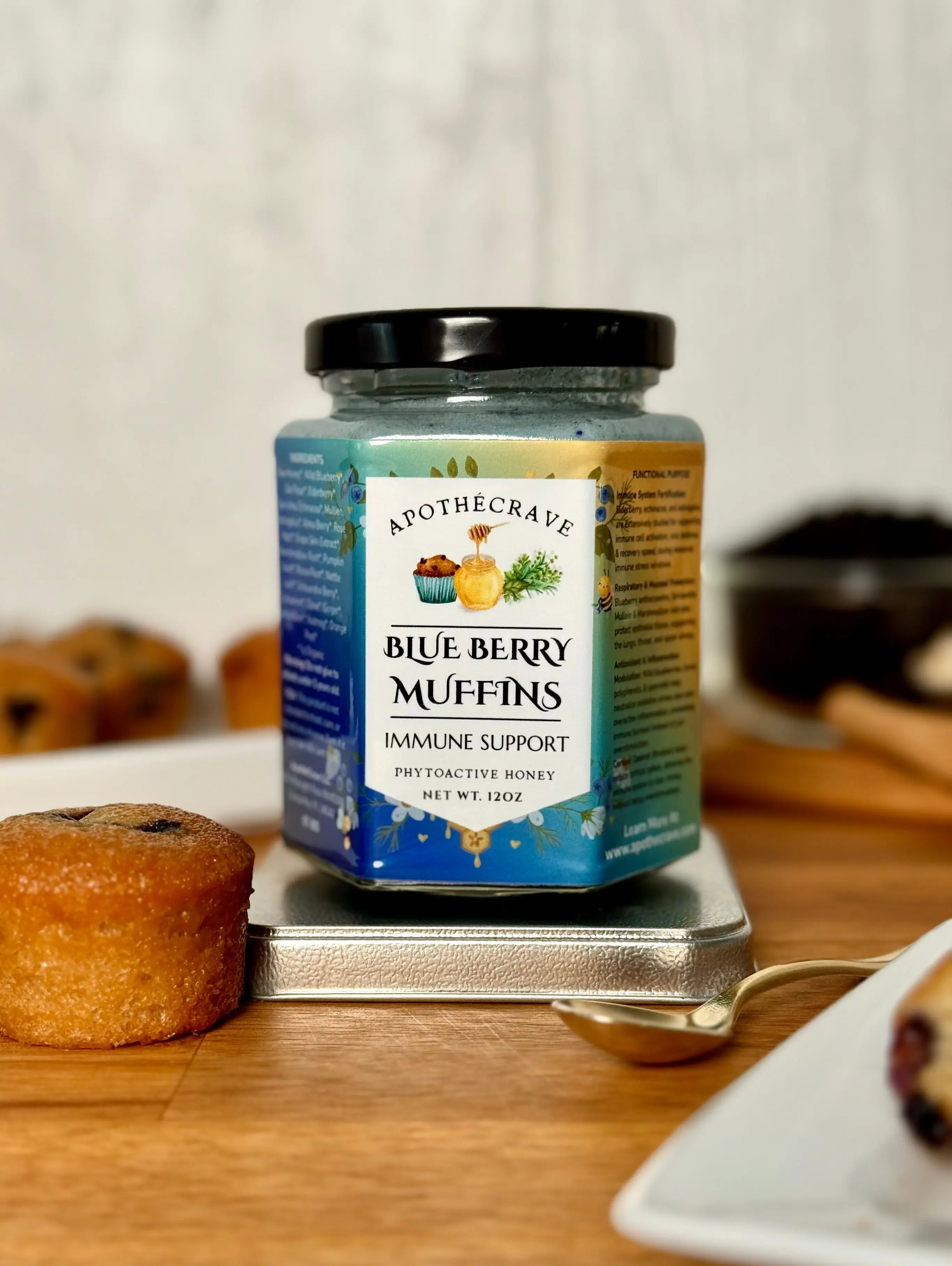 ApotheCrave Blueberry Muffin Flavored Natural Sweet PhytoActive Elderberry Raw Honey - High-Antioxidant Botanical Blend, Immune Support, Ambient Storage, 24-Month Shelf Life