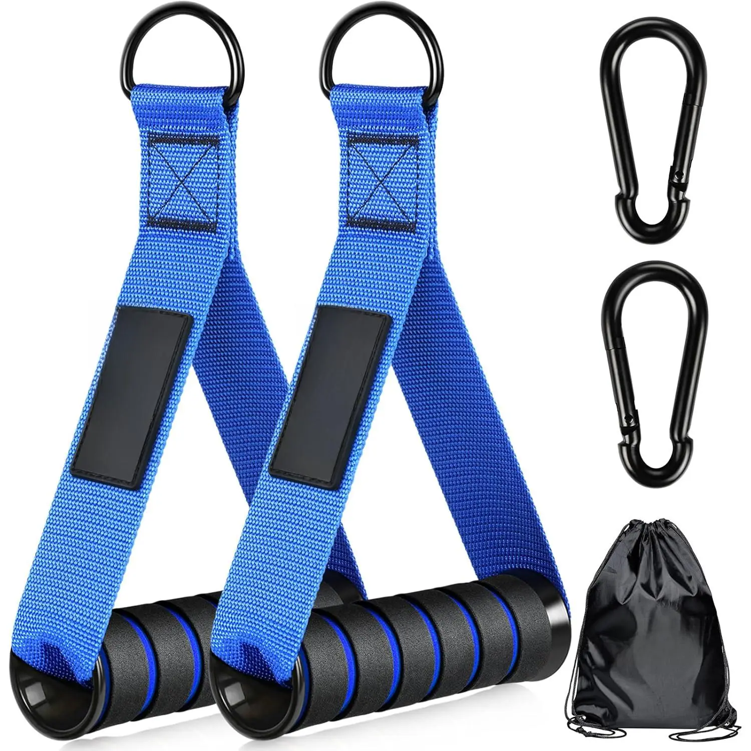 Heavy-Duty Exercise Handles with Nylon Lifting Strap and Soft Foam Grips - Replacement Cable Machine Attachments with D-Rings for Home Gym Pulley Systems & Resistance Bands, Lifting Straps, Cable Workouts