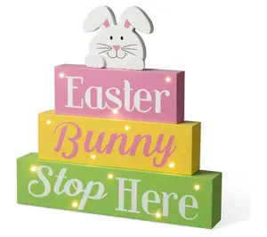 Glitzhome 12" Easter LED Lighted Wooden Bunny Block Word Sign