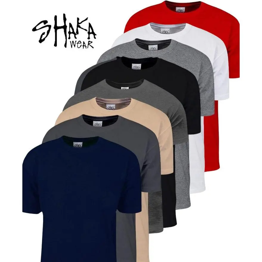 Shaka Wear 3 Pack Men's Crewneck T-Shirt 7.5 Oz Super Max Heavyweight Fitted Short Sleeve Casual Vintage Style Tops for Summer