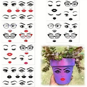 6 Face Stickers Set - Lips Mouth Eyes Eyebrows Nose, DIY Pins for Party Supplies, Flower Pots Art Decorations, Durable Stickers, Sticker Packs, DIY Decorative Stickers