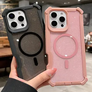 Case for IPhone 17 16 12 13 14 15 Pro Max 17AIR Four Magnetic Attraction Corner Anti Drop Color Border Hard Silicone Back Cover