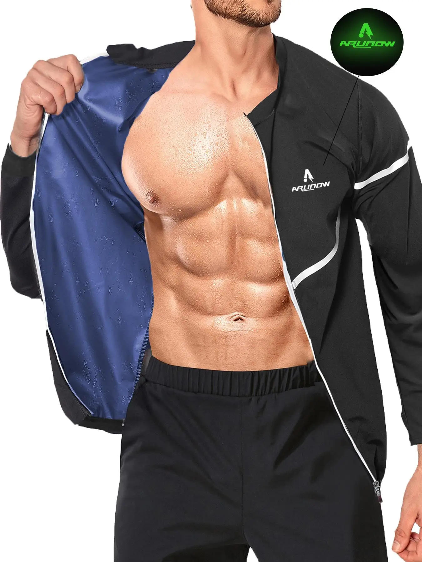 Men's Letter Print Zipper Sauna Top, Long Sleeve Funnel Neck Zip Up Sports Top, Casual Sportswear Clothing for Indoor Outdoor Wear