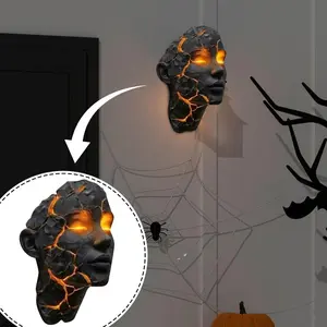 Decorative Cracked Soul Wall Light, Black Lava Design LED Wall Lamp with Glowing Orange Cracks, Modern Gothic Home Decor Night Lamp
