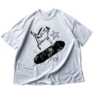 skateboard cat Y2K shirt 90s aesthetic vintage kitten Y2K tshirt, rockstar gf aesthetic cat tee, retro grunge coquette skater mori kei top