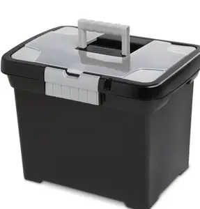 Portable Letter-Size Plastic File Box with Handle – Black