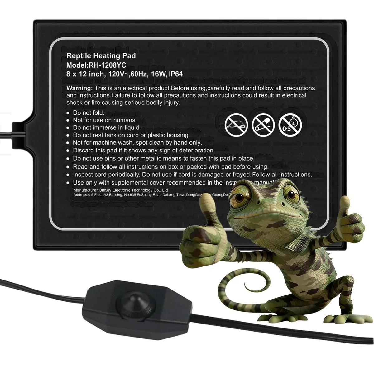 Durable Multi-Size Reptile Heating Pad with Thermostat, suitable for 20-gallon aquariums, reptile terrariums, turtles, hermit crabs, snakes, lizards, and other reptiles. Heats efficiently, easy to store, and can be placed anywhere. Fleece Heated Massage T