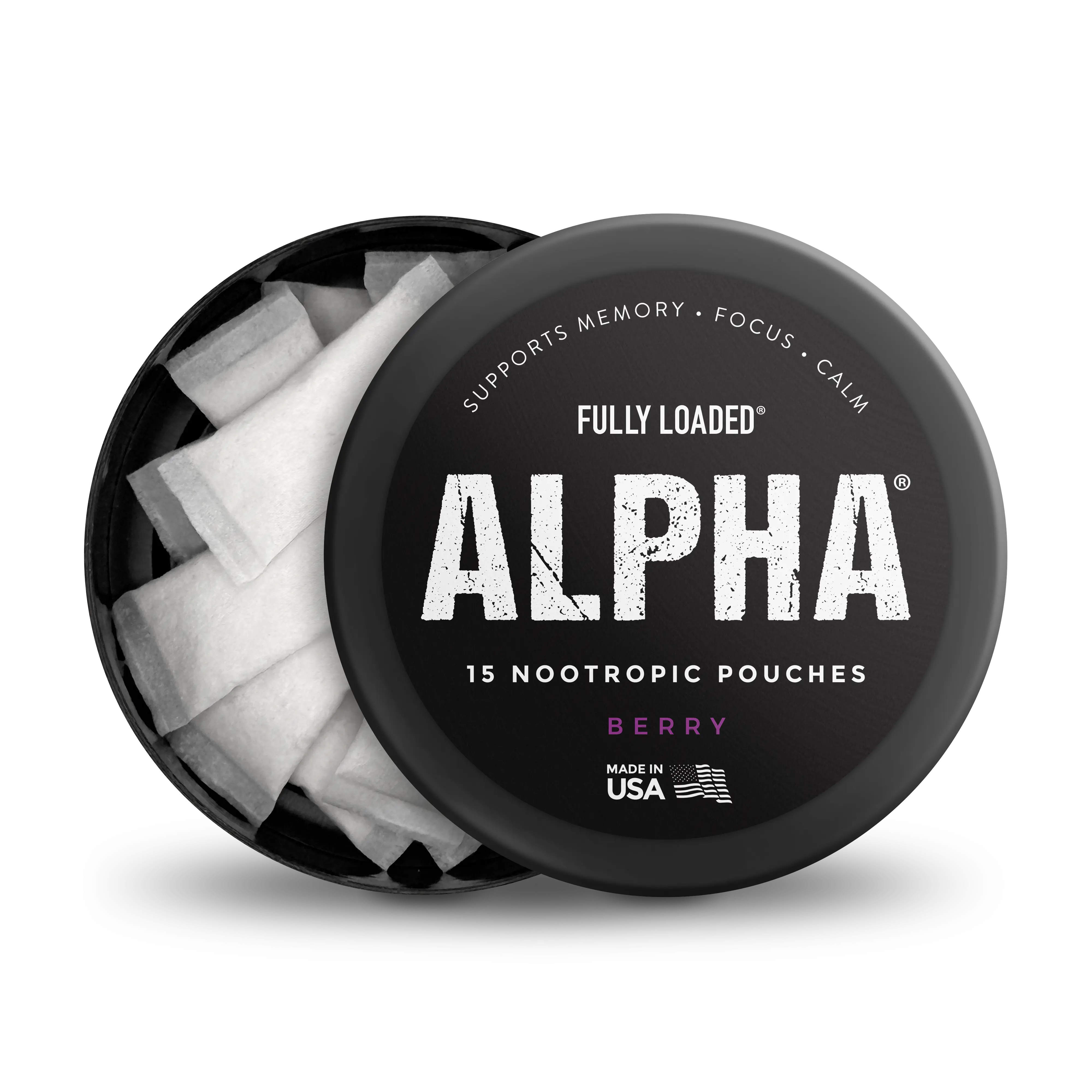 ALPHA Berry Nootropic Pouches by Fully Loaded - Sugar-Free Brain Support Snacks - Calm, Focus, Cognitive Performance - Pouch Format Slips Into Daily Routine