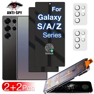 Privacy Screen Protector for Samsung Galaxy S25/s24/ultra/s23/s22/s21+/5g, 2-Pack Privacy Film & 2-Pack Camera Lens Guard, Clear Tempered Protective Anti-Eavesdropping