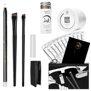 INK PERMANENT Eyebrow Mapping Kit with 30m White String 15g Brow Paste 2 Brushes Microblading Pencil & Stencils for Precise Sketches