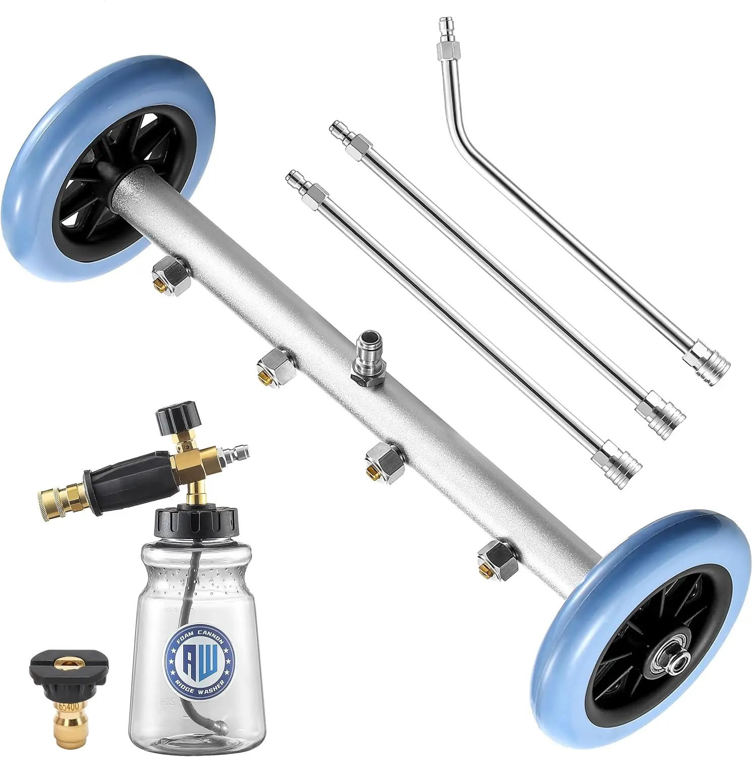 Undercarriage Cleaner Attachment for Handheld High-Power Pressure Washers - 16-in Accessory Kit with No-Brass/Steel Max 4000PSI Nozzle, Foam Cannon, Straight Wands for Vehicle Cleaning, Road Dirt Removal【DealsForYouDays】