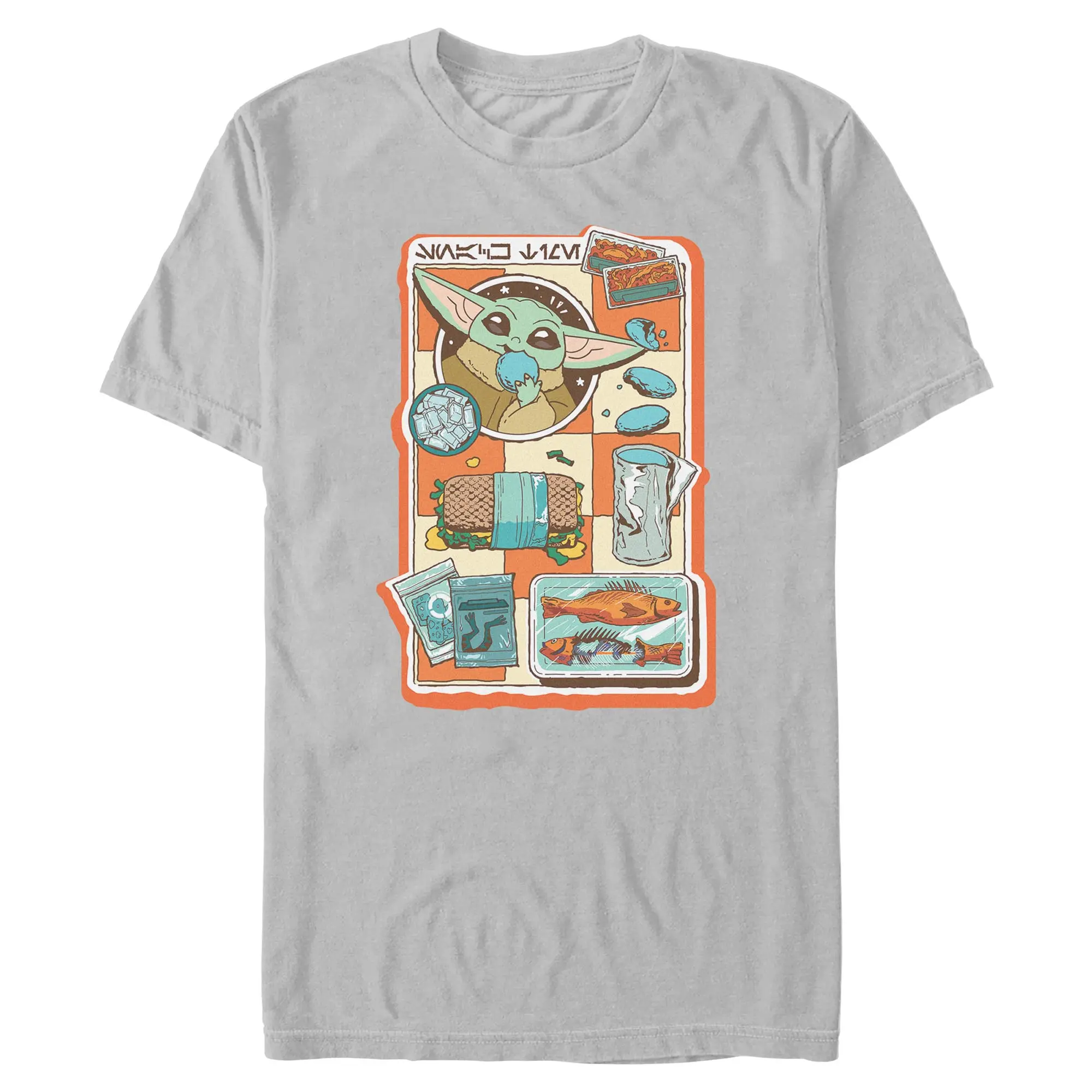 Mens Star Wars: The Mandalorian and Grogu Snack Time Comic Foods T Shirt