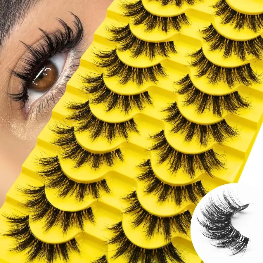 10 pairs of fluffy eyelashes, slender false eyelashes, thick false eyelashes, curly false eyelashes, 3D natural false eyelashes, cat-eye eyelashes, Fashion Eyelashes suitable for all occasions, Synthetic, Makeup