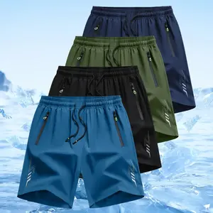 Men’s ultra‑light quick‑dry athletic , 4‑pack, with zippered pockets — fashionable casual running and fitness gear, perfect for outdoor activities, the beach, and the gym; elastic waistband design; men’s running , men’s , men’s fitness a Zipper Color