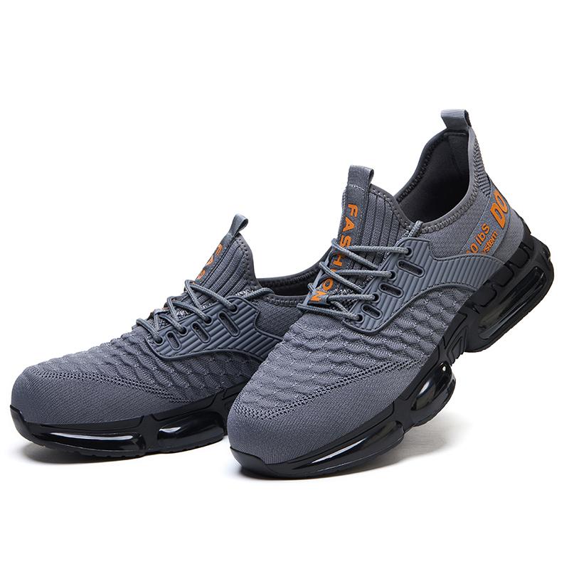 Ultra-light men’s safety shoes with steel toe protection and Kevlar puncture resistance, breathable mesh upper, non-slip sole—ideal for factory and warehouse work. Protect your feet and safely navigate every workday.