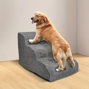 Multi-layered pet stairs with buffered steps and washable covers, sturdy and foldable stairs for cats and dogs, non-slip surface, soft landing platform, suitable for medium-sized dogs and elderly pets