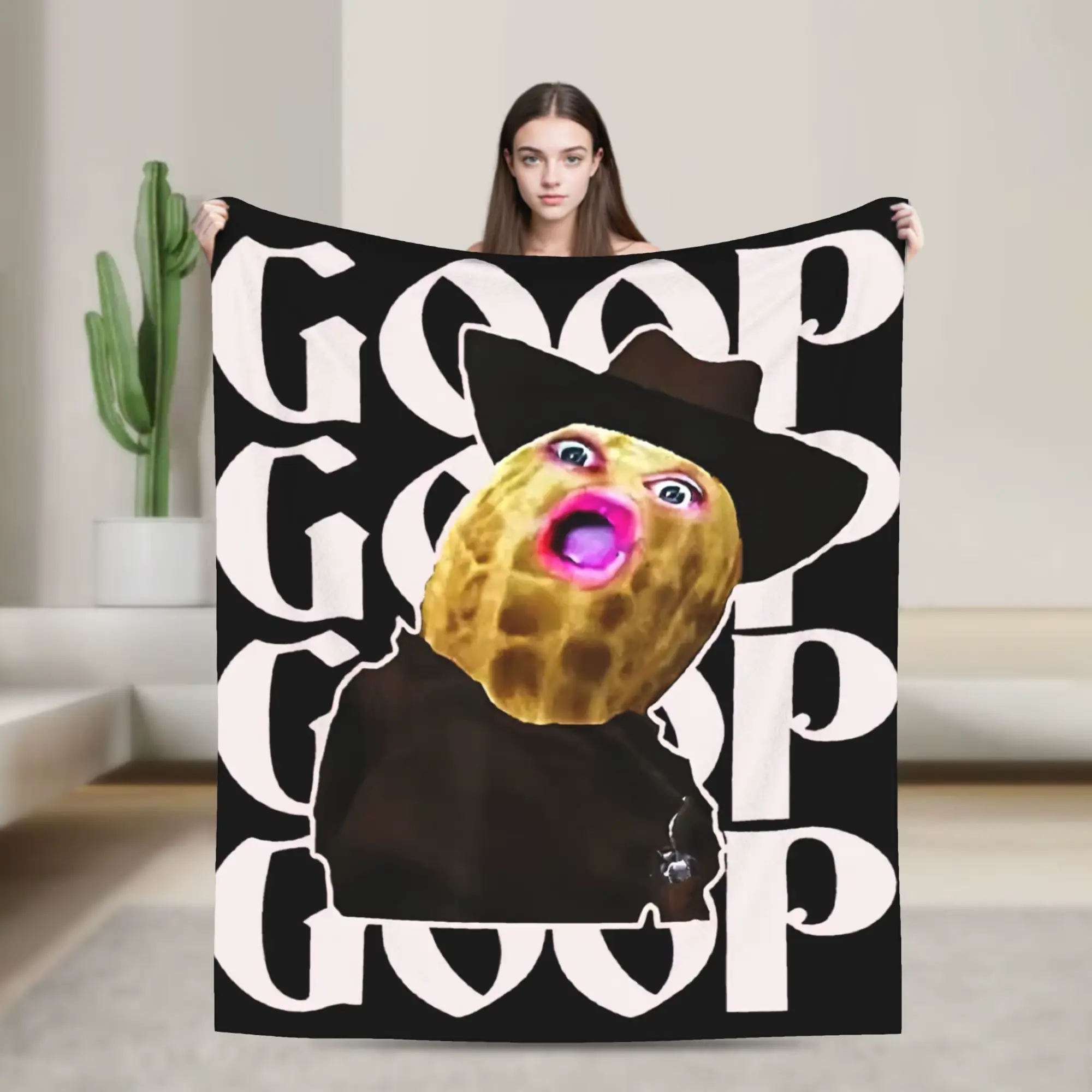 Goop Goop Goop Funny Cowboy Peanut Meme Print Flannel Blanket Cooling Blanket Homegoods Soft Cozy For Bedroom Living Room Sofa Couch For Meme Lovers Teens Adults Perfect Gift