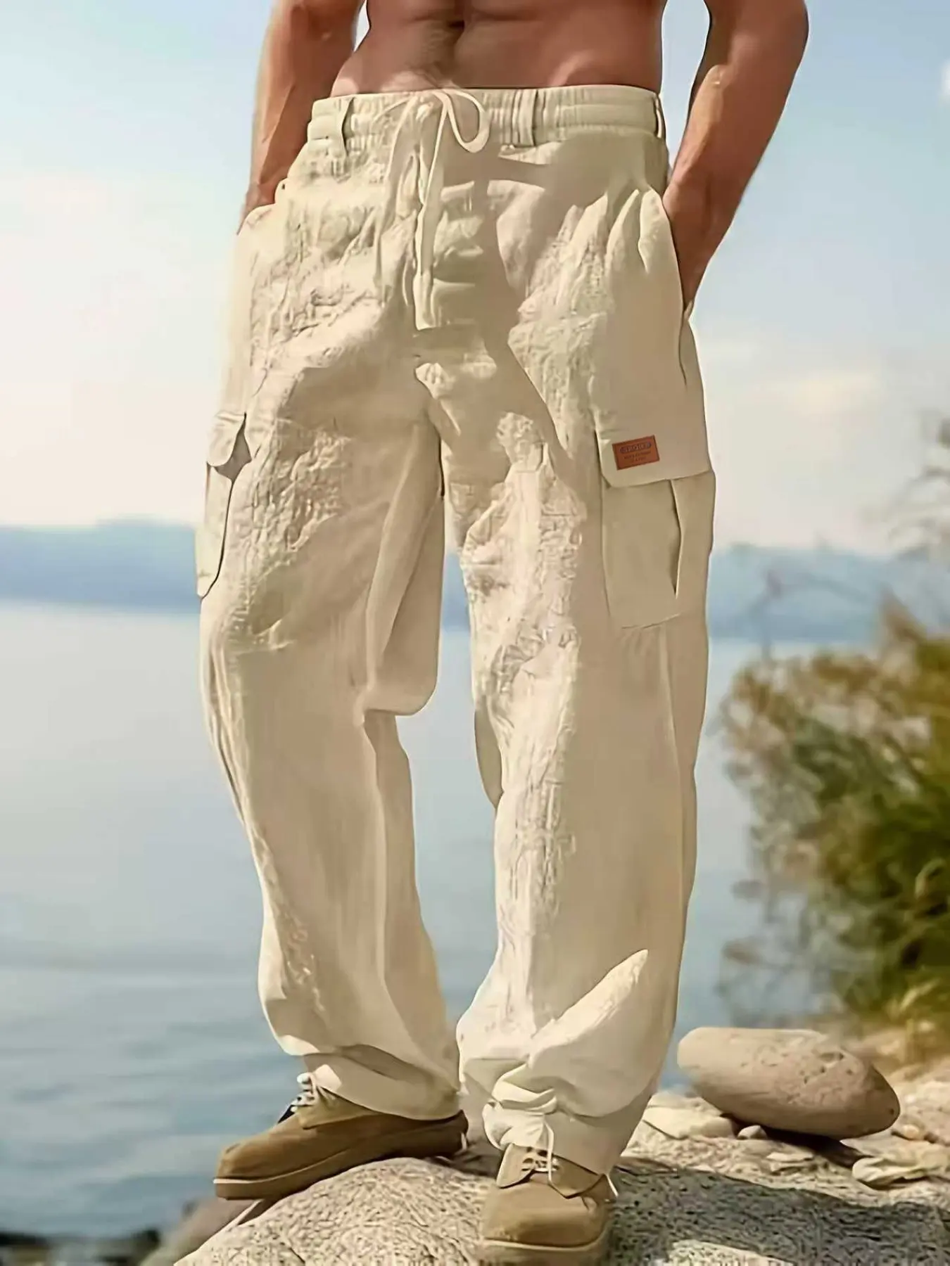 Men's European Style Pleated Casual Slacks Work Pants, Loose Fit Breathable Fabric, Multi-Pocket Design, Ideal for Daily Wear and Outdoor Activities, Chic Comfy Pants