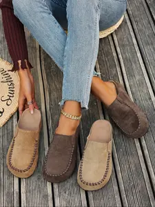 Women's Slip-On Mules, Textile Upper, Round Toe Design, Rubber Sole, Casual Comfortable Footwear for Daily Wear & Outdoors