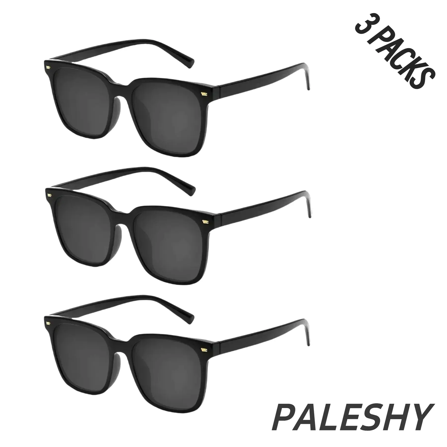 Paleshy 3-Pack Sleek Black Sunglasses for Men & Women, Ultra-Light PC Frame, Stylish Accessories with Anti-Glare HD Lenses & UV400 Protection, Anti Glare Men's Sunglasses, All Black Men's Sunglasses