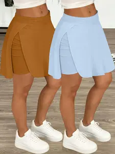 2026 SS Hot New Solid Color Casual Sports Women Skorts, Solid Pocket Skorts, Slim Short Commute Wear, Anti Chafing, Multi Colors, Active Skort Skirt, 2 Pcs Pack