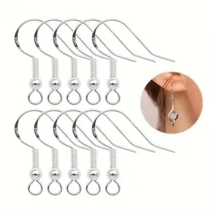 100pcs Sterling Silver Earring Hooks Fashion Ear Wires Fish Hook Earring with Spring Ball for Making Earrings and DIY Jewelry