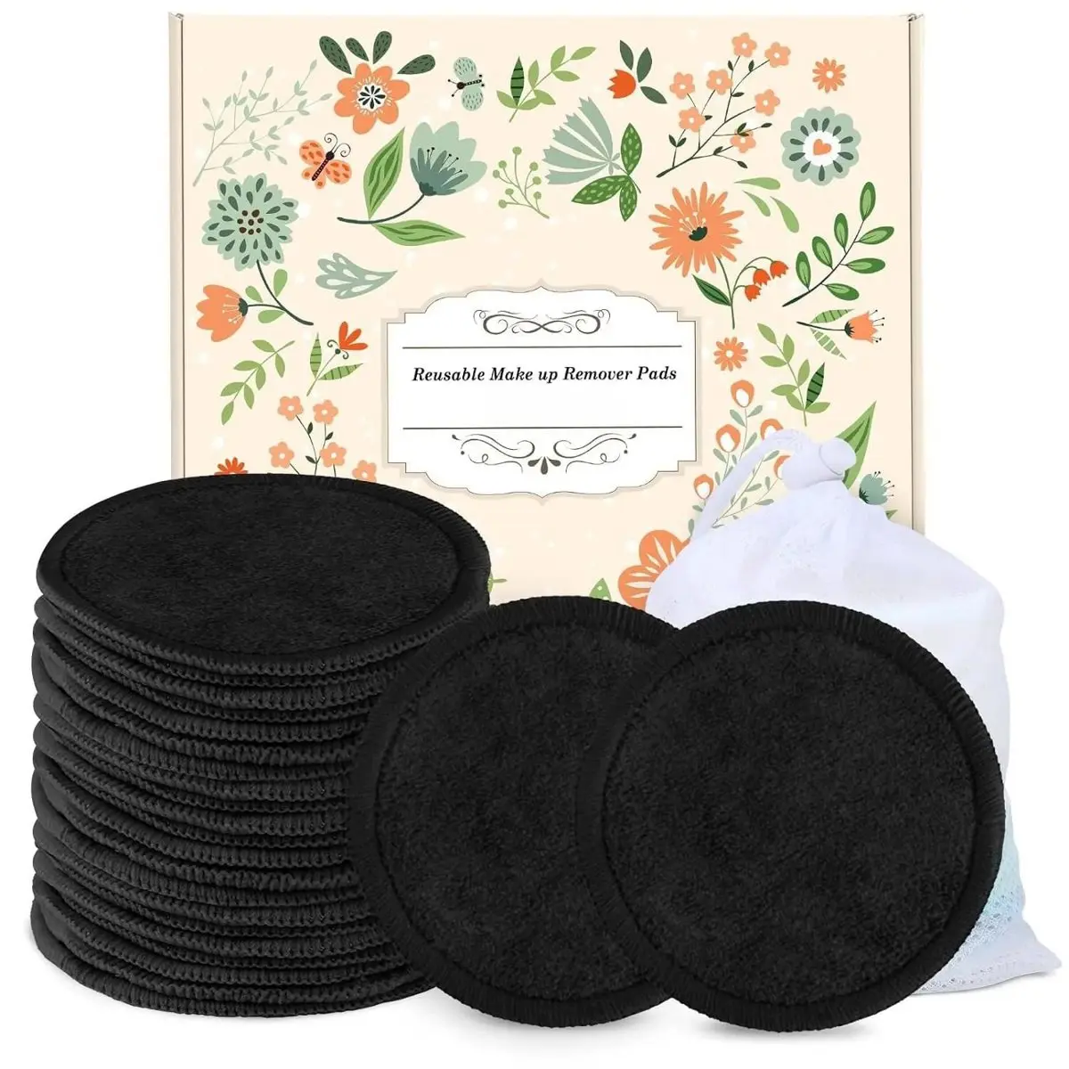 25 Pack Reusable Organic Cotton Makeup Remover Pads With Laundry Bag, Washable Eco Friendly Zero Waste Cotton Rounds for Toner All Skin Types Travel Skincare Gadget
