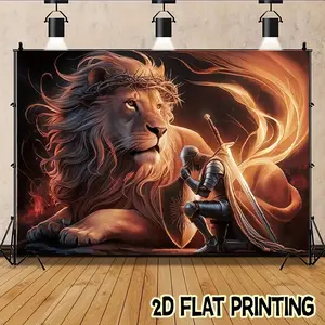 2d flat banner God Lion Warrior Prayer Background Festival banners, Party Decorations Banners - suitable for festivals, courtyards, studios, homes and garden celebrations - are the perfect birthday gifts