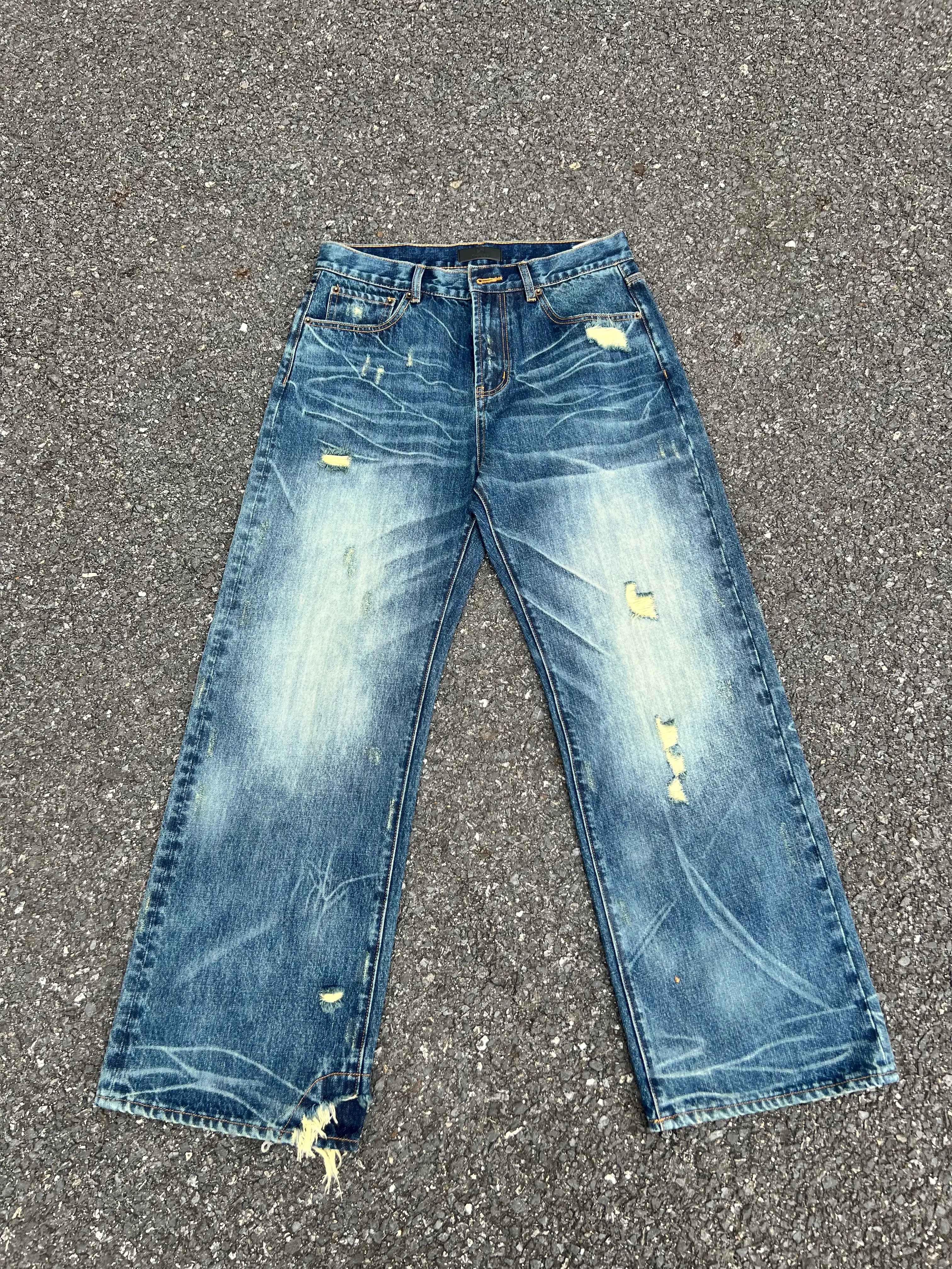FroFooo Men's Vintage Distressed Jeans - Menswear Pants with 13.5oz Loose Cotton Denim, Relaxed Straight-Leg Casual Fit, Classic 70s-90s Style for Outdoor Wear, Casual Fit Men's Jeans, Classic 70S-90S Style Men's Jeans