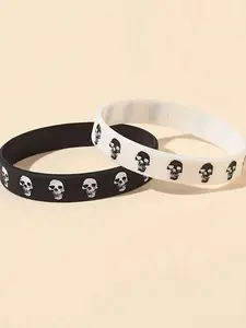 Creative Skull Pattern Fashion Bracelets, Unisex Sports Couple Bangles, Hip Hop Rock Style Gothic Jewelry for Men & Women, Trendy Jewellery Accessories