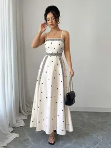 Women's Sleeveless Dress, French Embroidered Long Gown, Beach Vacation & Brunch Date, Bohemian Holiday Dress