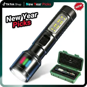 2026 New Aluminum Alloy Rechargeable LED Flashlight, With 6 Lighting Modes Zoomable Strobe Side Light Waterproof Powerful Flashlight , for Outdoor camp Family Camping fishing and No Installation  Tactical COB Flashlight High Lumens Super Bright Flashlight