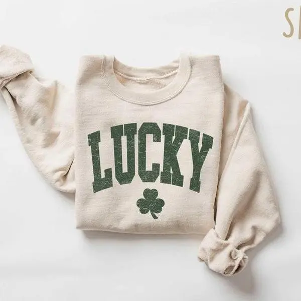 Womens Lucky Sweatshirt, Cute Shamrock Shirt, Happy St Patricks Day Shirt, St Pattys Day Outfit, Unisex Top