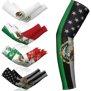 4 Pairs Mexican Flag Cooling Arm Sleeves – Patriotic Sun Protection Baseball Sleeves with Cute Flag Design for Men & Women, Ideal for Sports, Golf, Running, and Cycling