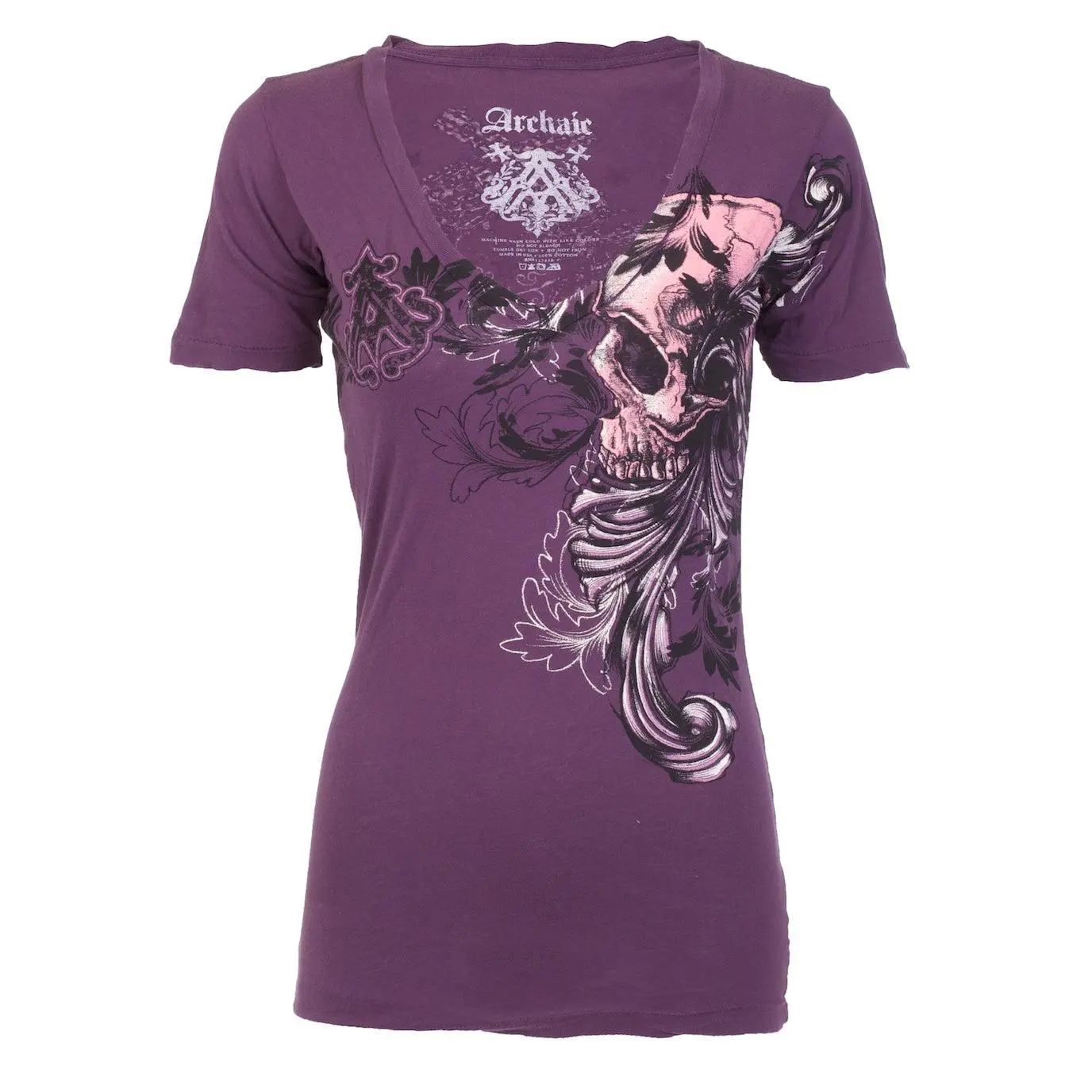 ARCHAIC Women's Slim-Fitting Athletic V-Neck 100% Cotton Short-Sleeve Cool Pullover, Front Graphic Alt Shirts, Gothic All-Season Casual Top, Cold-Wash Recommended, Check Sizing Chart