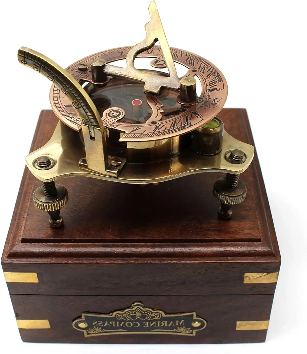 Vintage Brass Sundial Compass – 2.5" Antique Maritime Compass with Adjustable Screw Legs – Nautical Decor & Collectible