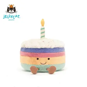 Jellycat Amuseables Birthday Cake Plush Toy – Cute Smiling Stuffed Cake with Jellycat Drawstring Gift Bag, Super Soft Birthday Gift for Kids, Babies & Collectors, US Stock