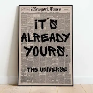 Vintage It's Already Yours Inspirational Newspaper Poster, Positive Affirmation Wall Decor, Aesthetic Typography Print, Motivational Poster