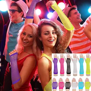 Pack Of 12 Neon Fingerless Gloves for Women - 80s 90s Retro Vintage Fishnet Mesh Gloves,Multicolor Solid Neon Options,Non-Elastic Breathable for Halloween,Costume Accessories Birthday Gifts,Party Fashion