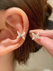 S925 Sterling Silver Butterfly Design Ear Cuff, Artificial Zircon Decor Earrings for Women & Girls, Trendy All-match & Exquisite Jewelry for Birthday Gift