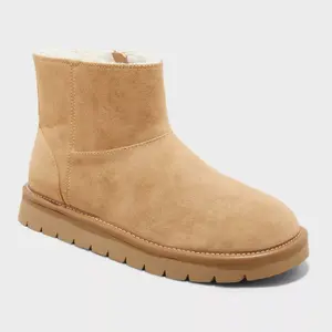 Women's May Faux Suede Booties with Memory Foam Insole - Universal Thread Tan 10: Ankle Wedge Heel, Zipper Closure