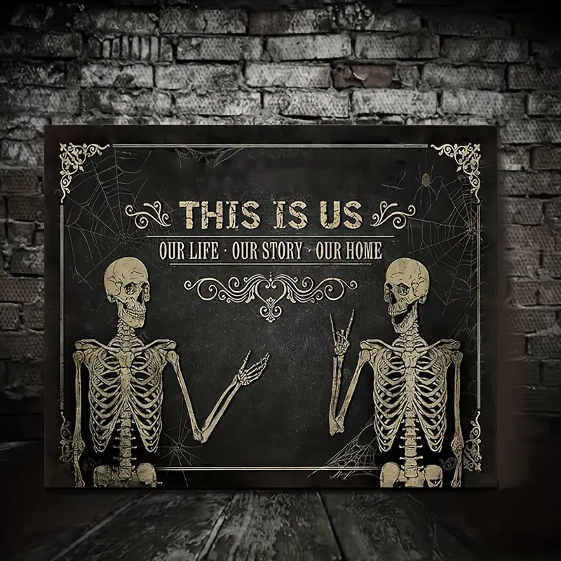 1 Piece Wooden Frame Canvas Art Gothic Skull Poster, Modern Art Design, Skeleton Design, Gothic Skull Head Picture for Home/Office Decor Canvas Wall Art with Frame Ready to Hang Gift for Her or Him