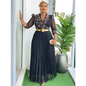 Women's Plus Size V-Neck Sleeveless A-Line Formal Dress Set - Chic, Feminine Lady Striped Lace-Up Tank & Sequin Ruffle Maxi Skirt, Ceramic Tile Bustier Midriff Shaper, Casual Cocktail Banquet Evening Wear