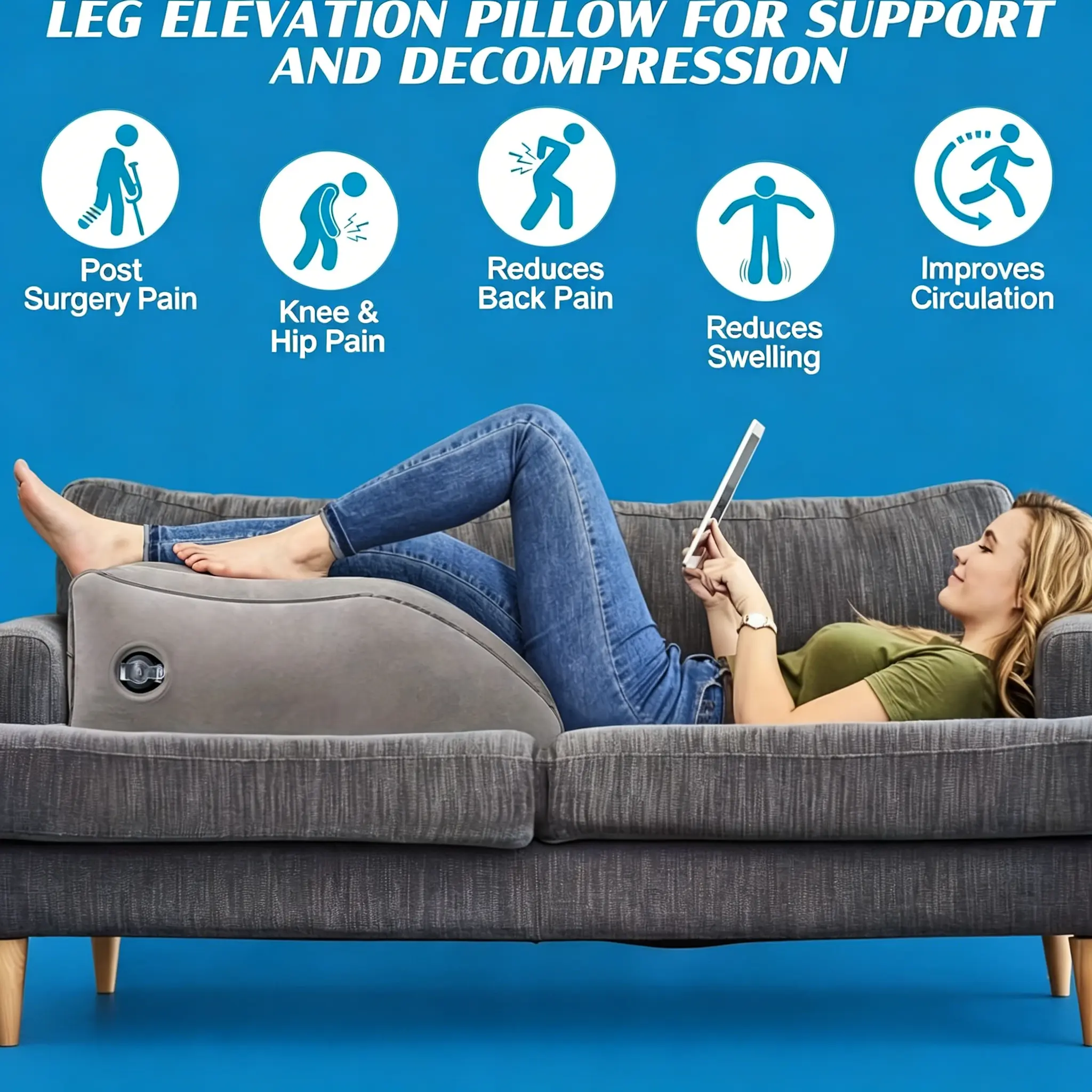 Adjustable Inflatable Leg Pillow - Knee, Hip And Back, Reduce And Boost Blood Flow for Post-Surgery And Daily Comfort