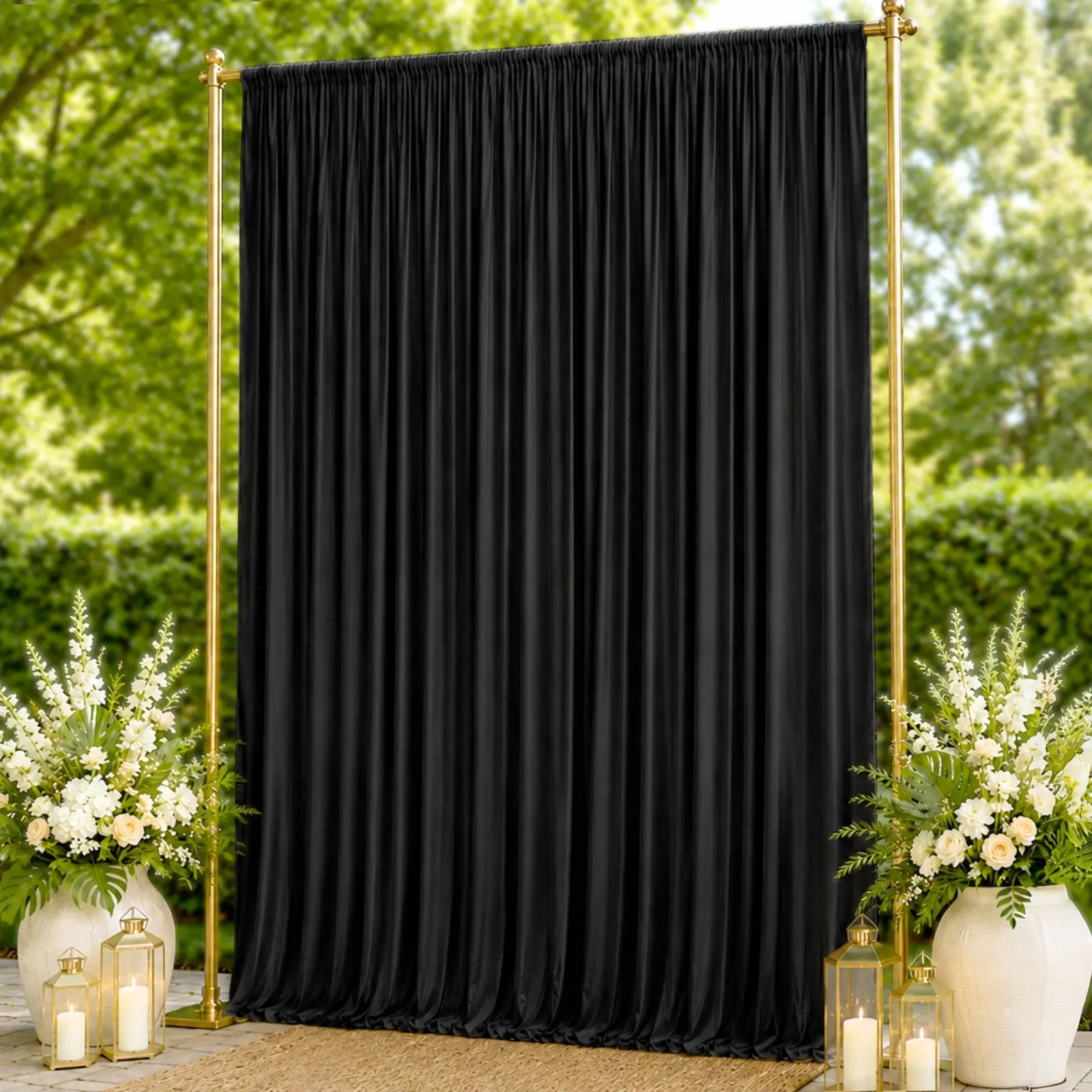 10ft x 14ft Black Solid Spandex Backdrop Curtain - 4-Way Stretch, Wrinkle-Free, Machine Washable, Rod Pocket Draping Fabric Cover for Party, Wedding Events, Window Treatment Festive Backdrops & Banners