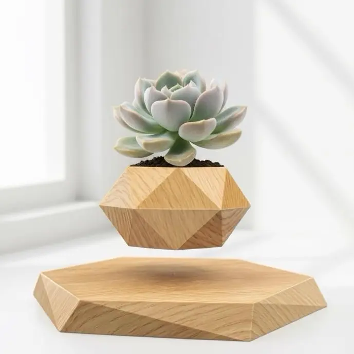 Floating Plant Pot, Magnetic Levitating Bonsai Pot with 360° Rotation, Creative Home & Office Desk Decor, Air Suspension Flower Planter for Indoor Plants