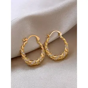 Women's Elegant Twist Design Hoop Earrings, High Quality Earrings, Fashion Jewelry for Party, Everyday Accessories, Trendy All-match & Exquisite Jewelry for Birthday Gift