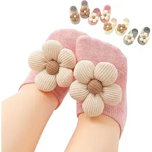 4Packs Baby Girls Socks,Flower Non-Slip Grips for Babies Toddler Princess Low Cut Ankle Socks for GirlsGift