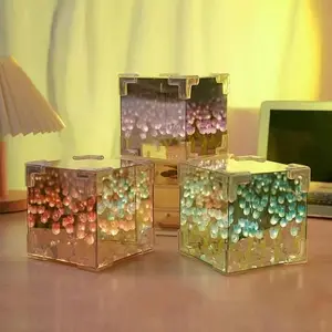 Valentine's Day Gifts - Handmade DIY Tulip Night Lamp Pack Of 1, Cube Mirror 2 in 1 for Women and Girls, Birthday Gifts for Women and Girls